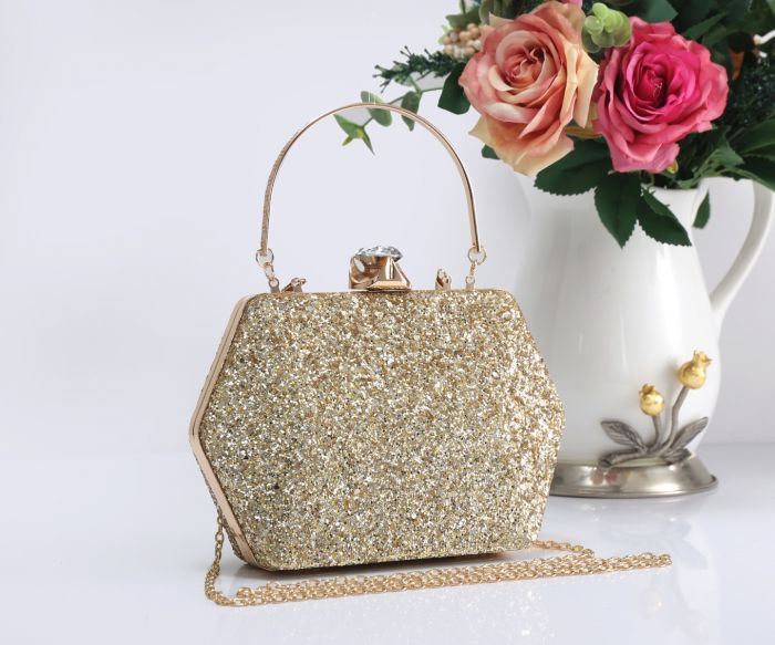 RE17103 Hexagon Shape Glitter Evening Clutch Bag