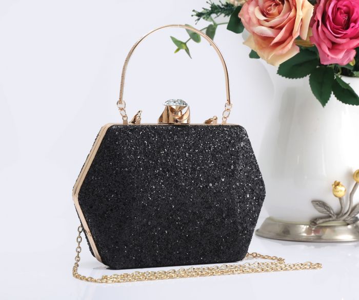 RE17103 Hexagon Shape Glitter Evening Clutch Bag