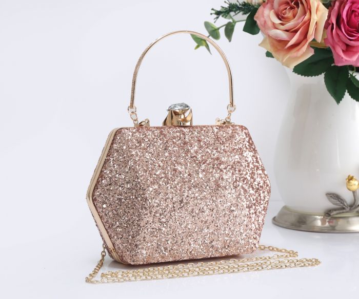 RE17103 Hexagon Shape Glitter Evening Clutch Bag
