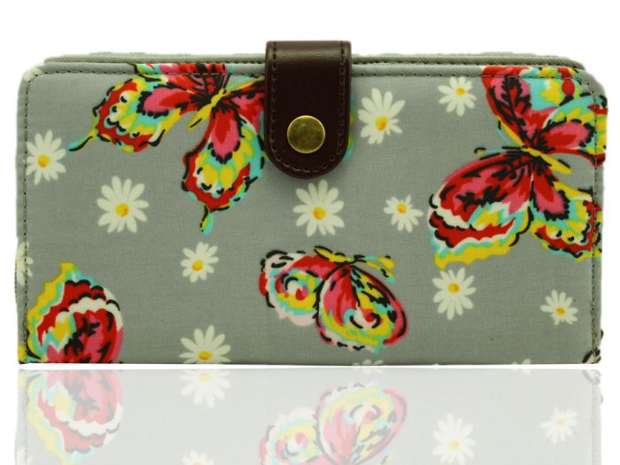 K2-DB Daisy butterfly floral Long purse wallet with belt button TC waterproof material