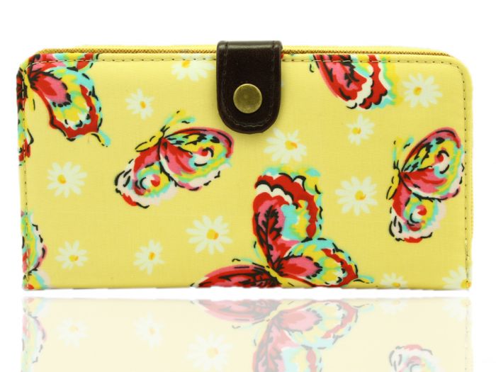 K2-DB Daisy butterfly floral Long purse wallet with belt button TC waterproof material