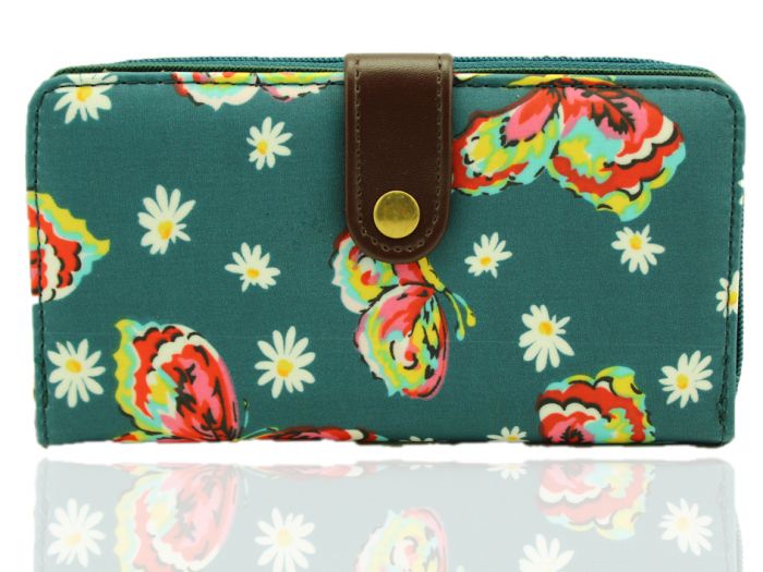 K2-DB Daisy butterfly floral Long purse wallet with belt button TC waterproof material