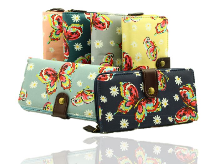 K2-DB Daisy butterfly floral Long purse wallet with belt button TC waterproof material