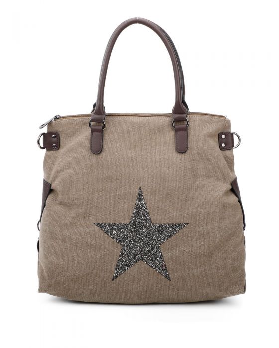 RX160163-Canvas Tote Bag With Glitter Star Patterned