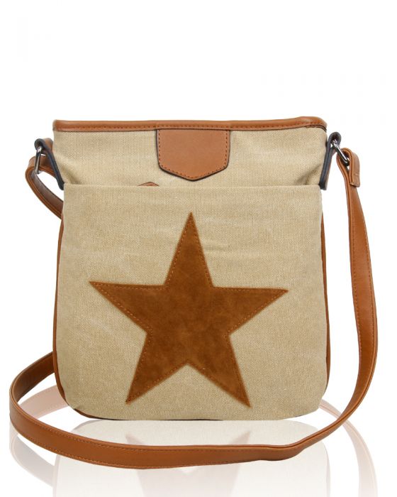 RX160431 Canvas Star Patterned Cross-Body Bag