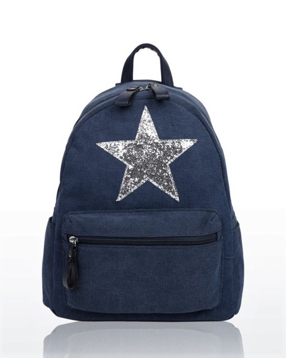 RH180916 - Large compartments Canvas Backpack with Glittery Star