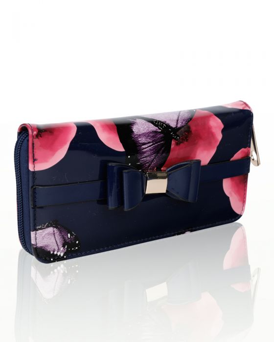 Rj180802-PB 2IN1 Poppy Flower & Butterfly Bucket Shaped Top-Handle Bag With Purse Set