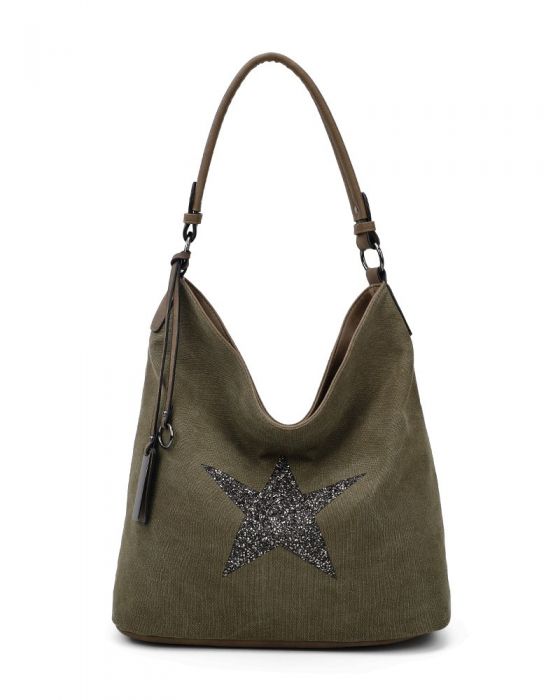 RX170147-W Canvas Tote Bag With Glitter Star Patterned