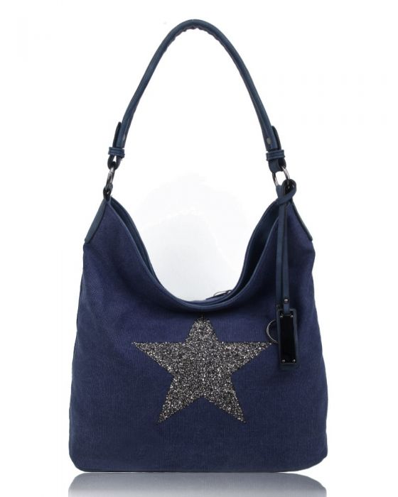 RX170147-W Canvas Tote Bag With Glitter Star Patterned
