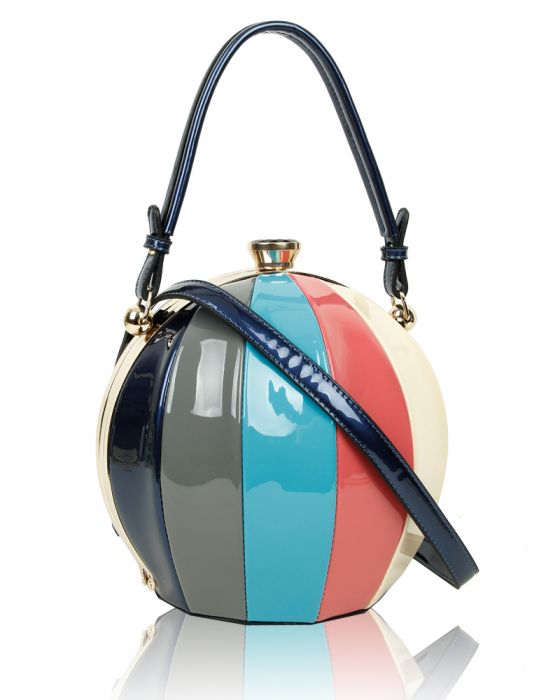 RD170141 Round Shaped Strip Patterned Top-Handle Bag