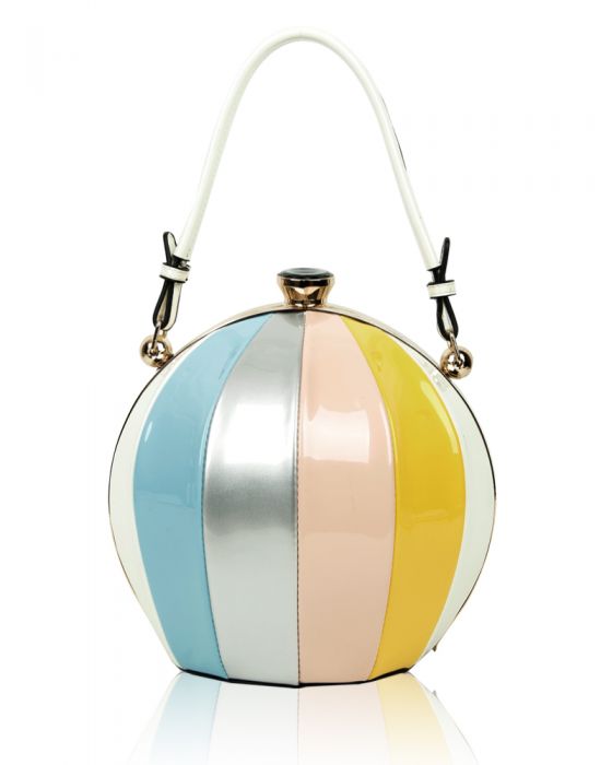 RD170141 Round Shaped Strip Patterned Top-Handle Bag