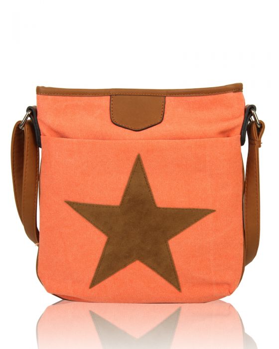 RX160431 Canvas Star Patterned Cross-Body Bag