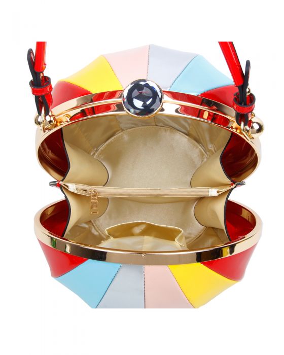 RD170141 Round Shaped Strip Patterned Top-Handle Bag