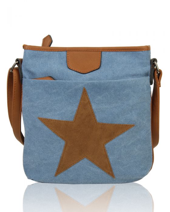 RX160431 Canvas Star Patterned Cross-Body Bag