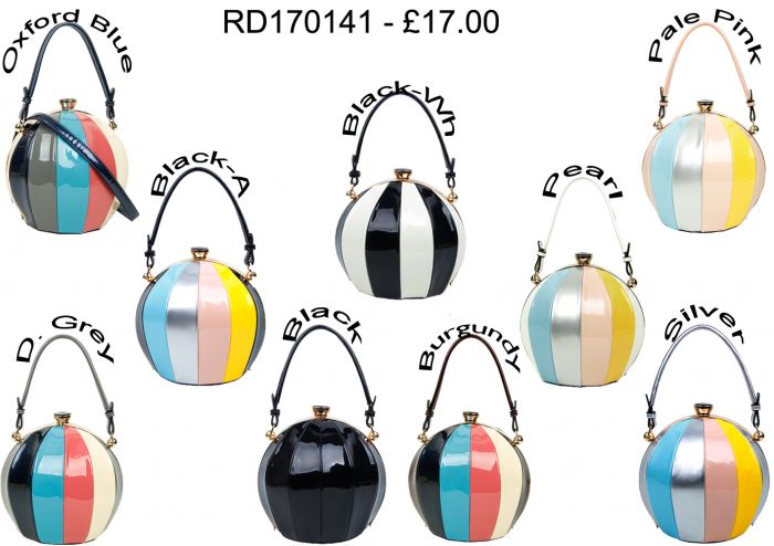 RD170141 Round Shaped Strip Patterned Top-Handle Bag