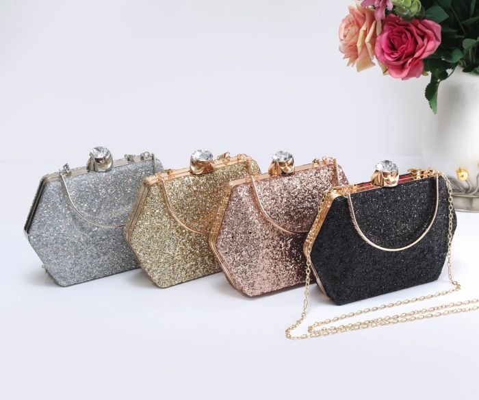 RE17103 Hexagon Shape Glitter Evening Clutch Bag