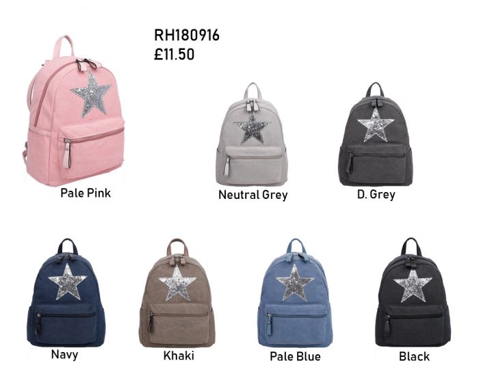 RH180916 - Large compartments Canvas Backpack with Glittery Star
