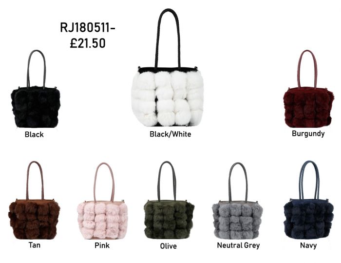 RJ180511 Bucket Shaped Shoulder Bag With Fur Pom-Pom