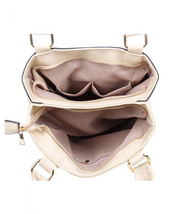 RS14114 Circles Shaped Metal Badge Detail With Two Compartments Shoulder Bag