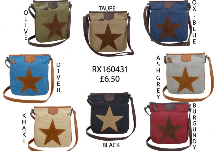 RX160431 Canvas Star Patterned Cross-Body Bag