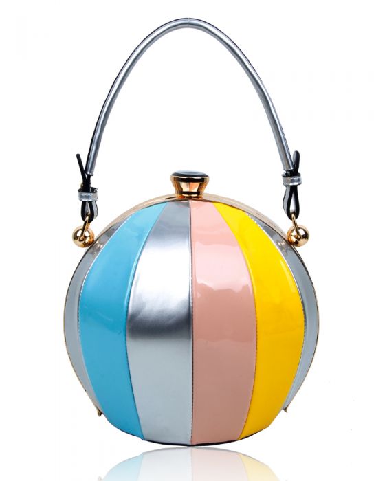 RD170141 Round Shaped Strip Patterned Top-Handle Bag