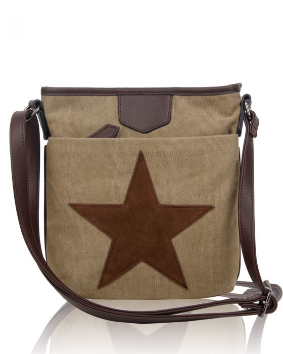 RX160431 Canvas Star Patterned Cross-Body Bag