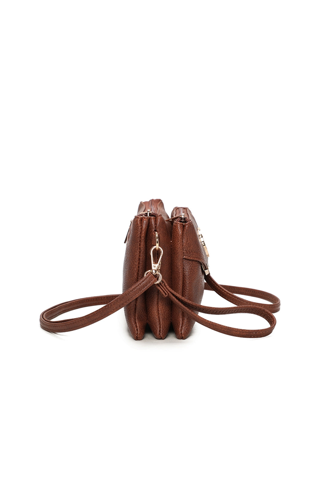 RB15111  Multi Zip Compartments Clutch Bag With Metal Gold Badge