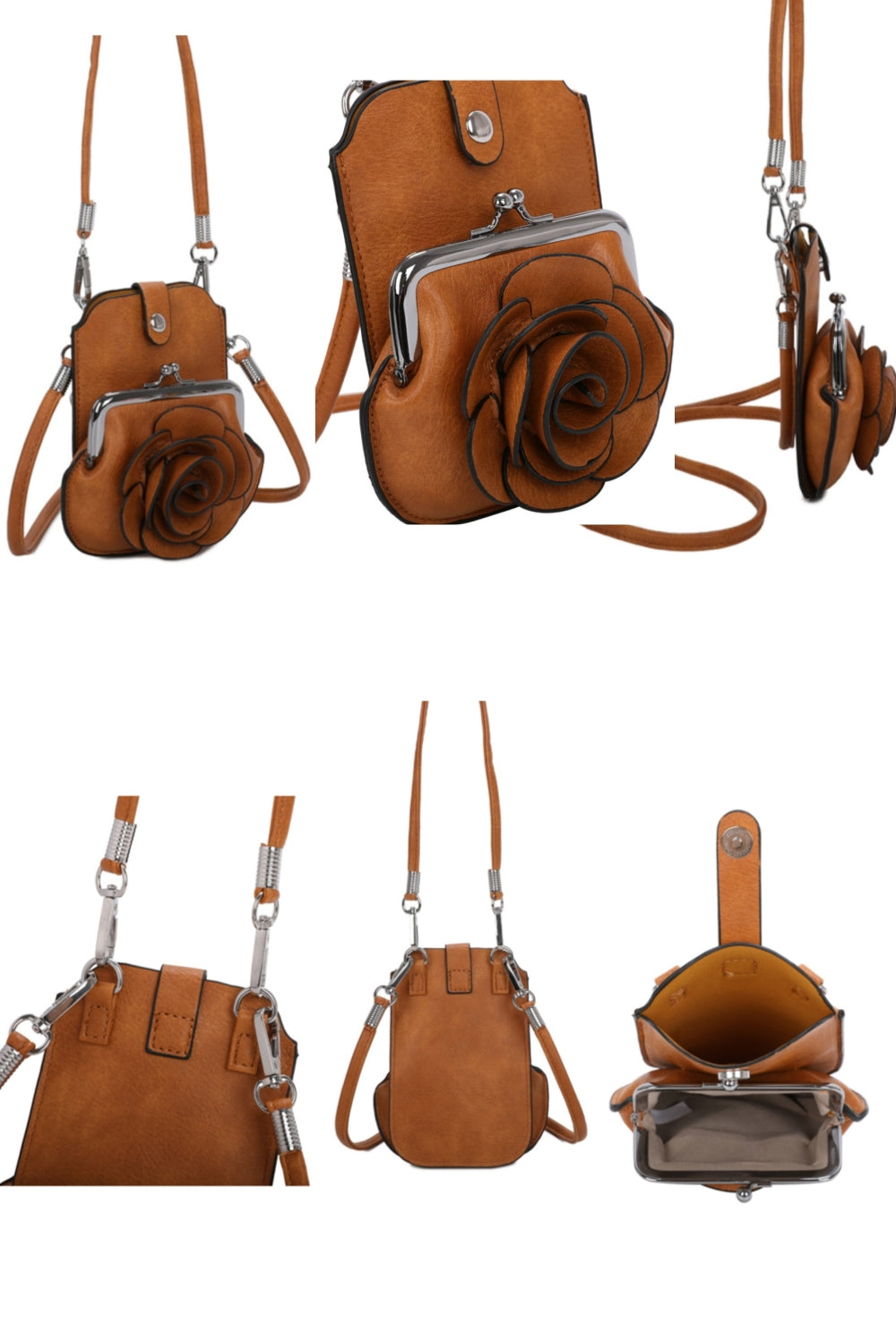 AF006  3D Rose Floral Patterned Mobile Phone Pouch Purse Bag