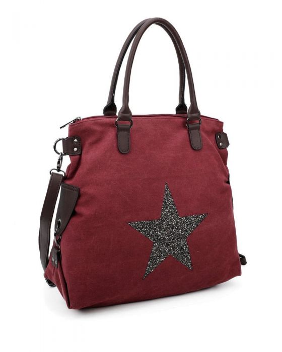 RX160163-Canvas Tote Bag With Glitter Star Patterned