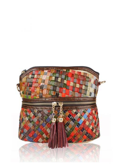 Leather crossbody decorated with beautiful pattern / 15878