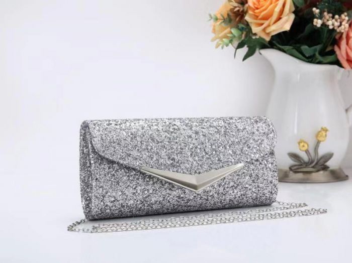 RZ1894  Glitter Clutch Bag With Metal Boarder Detail