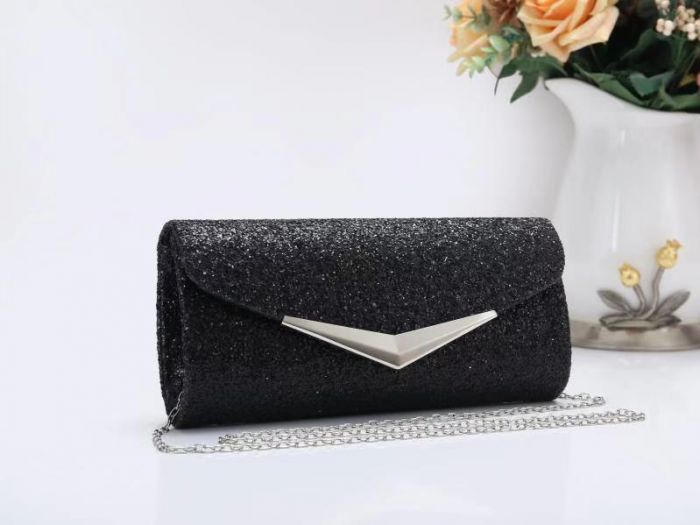 RZ1894  Glitter Clutch Bag With Metal Boarder Detail
