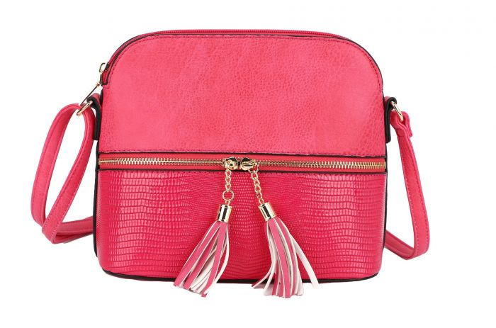 RX170811  Contrasting Color Messenger Bag With Tassel Zip Detail