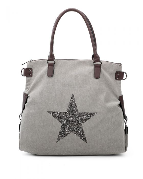 RX160163-Canvas Tote Bag With Glitter Star Patterned