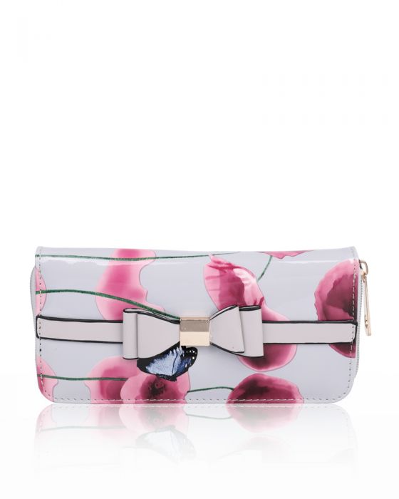 Rj180802-PB 2IN1 Poppy Flower & Butterfly Bucket Shaped Top-Handle Bag With Purse Set