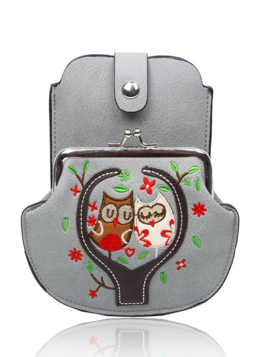 AF007  Owl Patterned Mobile Phone Pouch Purse Bag