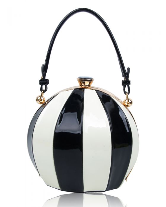 RD170141  Round Shaped Strip Patterned Top-Handle Bag