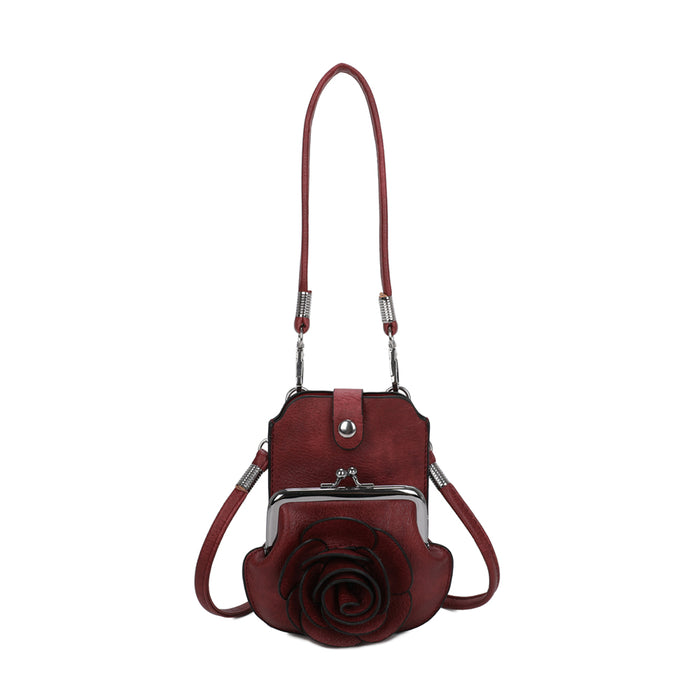 AF006  3D Rose Floral Patterned Mobile Phone Pouch Purse Bag
