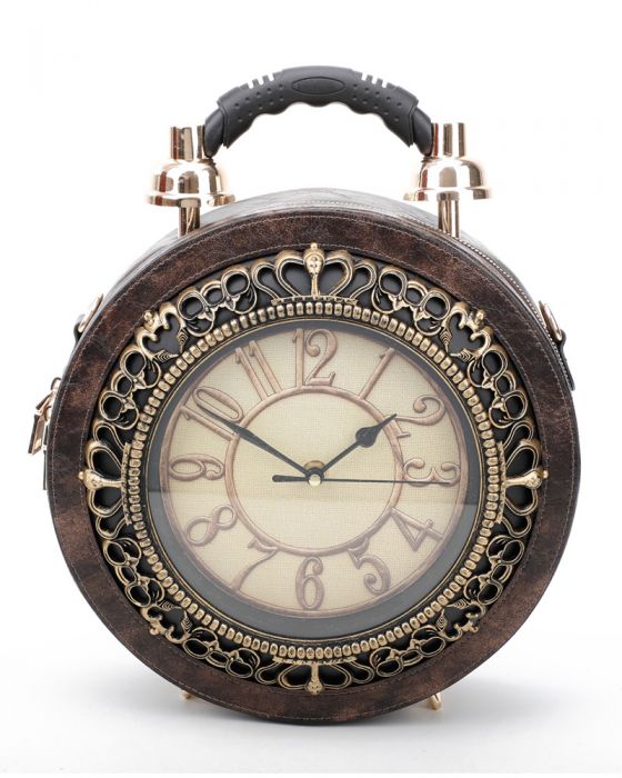 WOW1905 Vintage clock looking PU leather handbag