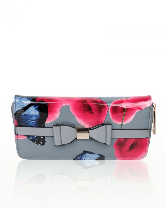 Rj180802-PB 2IN1 Poppy Flower & Butterfly Bucket Shaped Top-Handle Bag With Purse Set