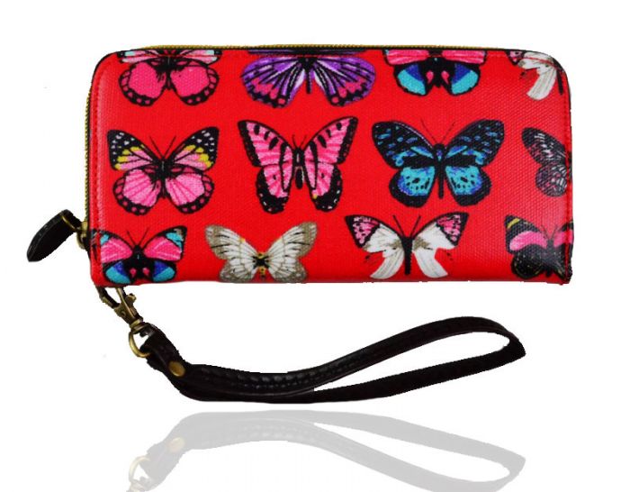 K3-Butterfly Print Oilcloth Zip Around Purse. Pack of 12pcs.