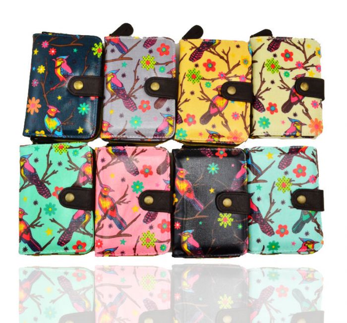 K1-BD Bird Print Short bifold purse wallet