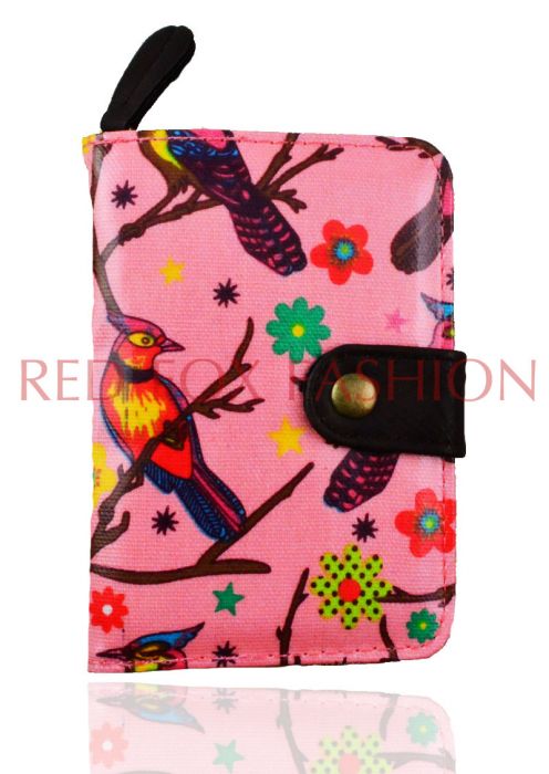 K1-BD Bird Print Short bifold purse wallet