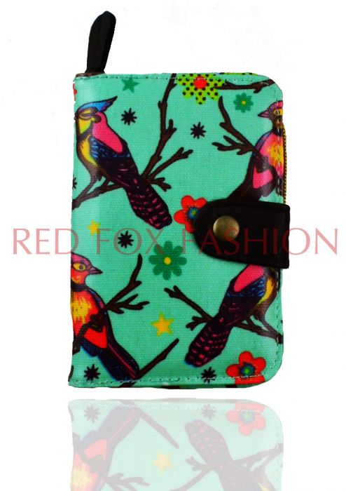 K1-BD Bird Print Short bifold purse wallet