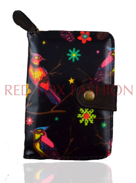 K1-BD Bird Print Short bifold purse wallet