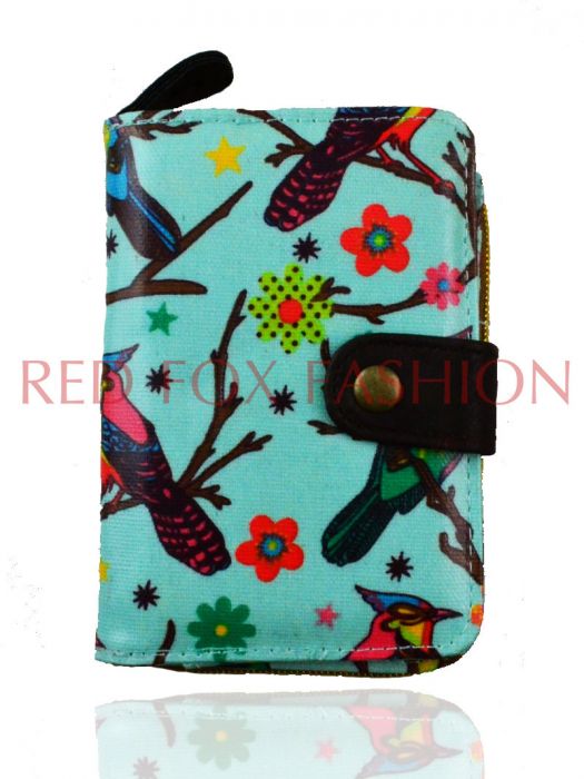K1-BD Bird Print Short bifold purse wallet