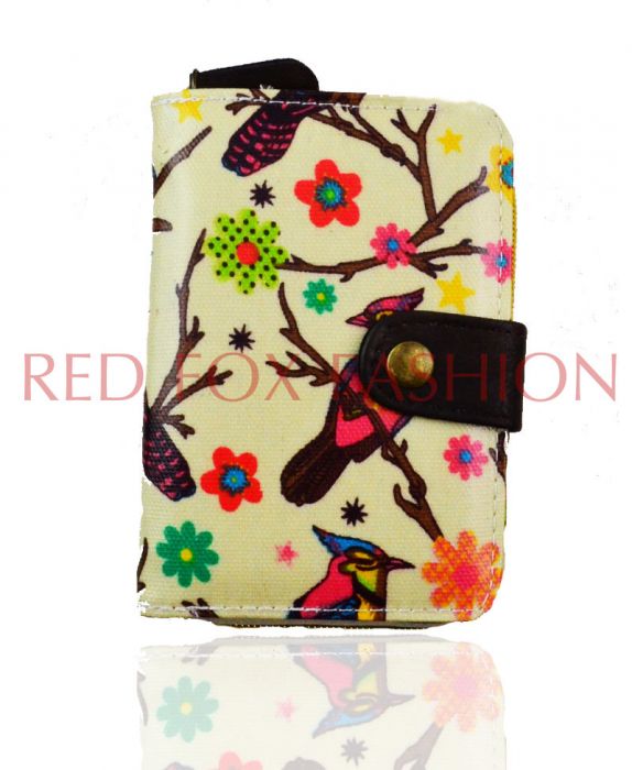 K1-BD Bird Print Short bifold purse wallet