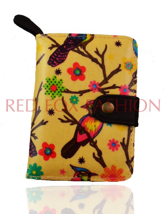 K1-BD Bird Print Short bifold purse wallet