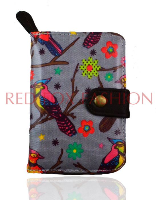 K1-BD Bird Print Short bifold purse wallet