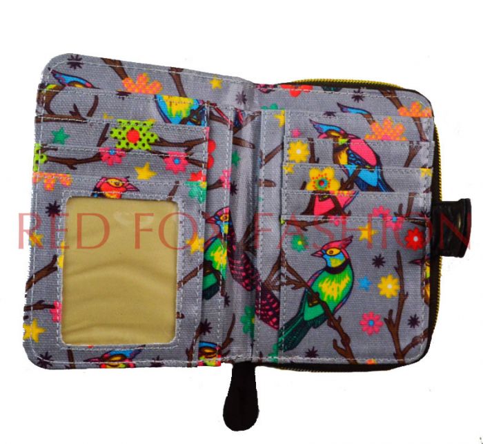 K1-BD Bird Print Short bifold purse wallet